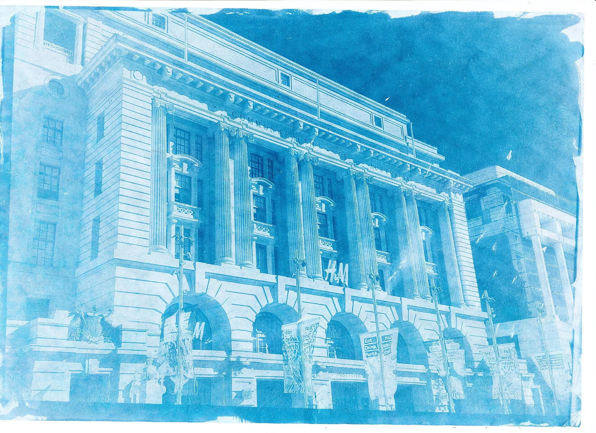 Created with one hour exposure under standard cool white LED lighting, then washed in commercial vinegar, negative digitally printed. Cyanotype process: negatives, toning and limited editions