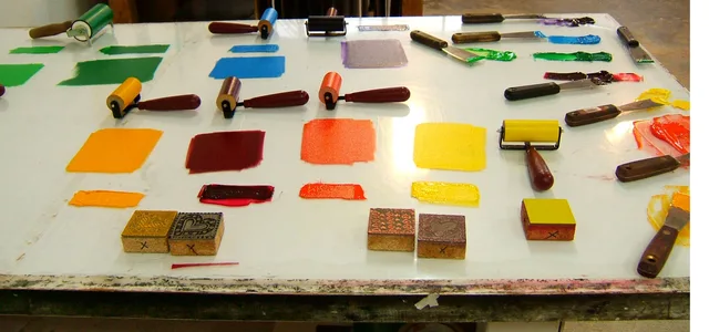 the ink slab. Home printmaking bench setup: keeping ink, mixing and paper separate
