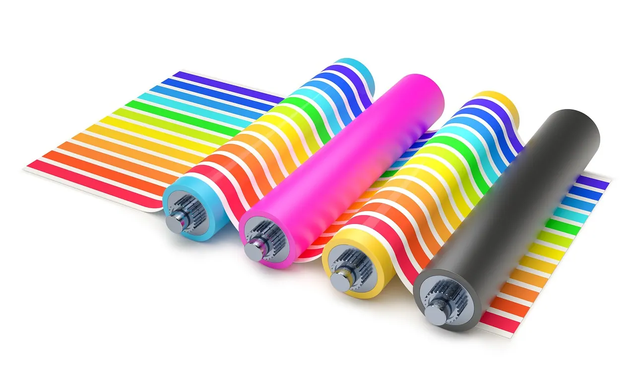 offset printing, cmyk, printing, 3d render, black, isolated, ink, process color, print, printer, icon, yellow, magenta, paint, cyan, technology, gears, publish, marketing, advertis
