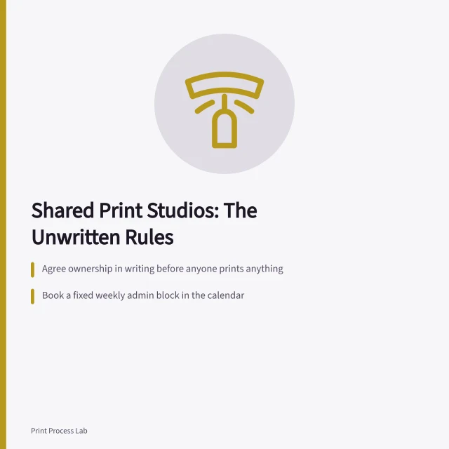 Card on shared print studio ownership, admin hours and membership terms. Working makers on what indie print studios keep quiet about